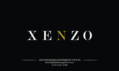 Xenzo is Elegant alphabet letters font set. Classic Custom Lettering Designs for logo, Poster. Typography fonts classic style, regular uppercase, lowercase and number. vector illustration
