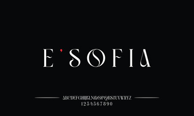 Fototapeta na wymiar E Sofia is Elegant alphabet letters font and number. Classic Lettering Minimal Fashion Designs. Typography modern serif fonts regular uppercase lowercase and numbers. vector illustration