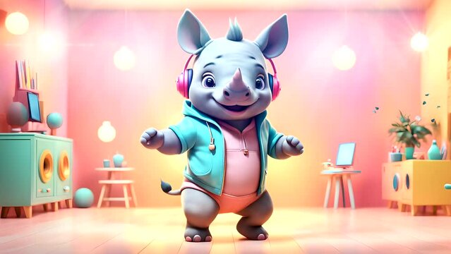 Rhino with headphones in party room