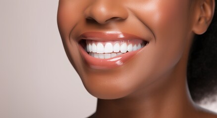 Fototapeta premium Smiling young beautiful girl with clean perfect skin close-up.