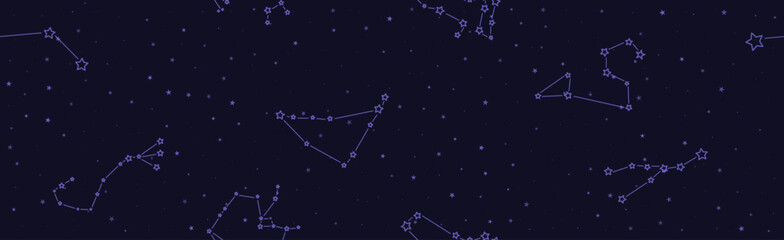 Tarot seamless pattern with blue constellations and stars on a dark background. Mystical esoteric boho background for astrology wrapping paper. Vector illustration of decorative ornament. © A_Y_N