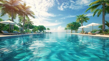Beautiful landscape of outdoor swimming pool in hotel resort  ,Generative ai,