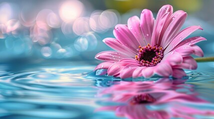 Beautiful shot of a pink flower flowing on water ,Generative ai,  - obrazy, fototapety, plakaty