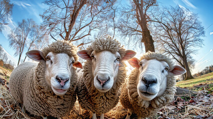 A collection of sheep standing closely next to each other