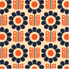 Naklejka premium Retro 70 S Seventies Flowers Kitchen Hessian Glanoramay Designs in Fabric, Wallpaper and Textures