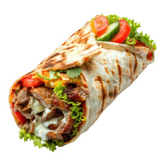 Shawarma roll with meat and vegetable isolated on transparent background