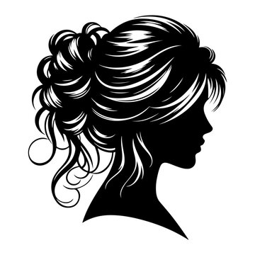 a woman hair style vector silhouette image, black color silhouette image, white background 19