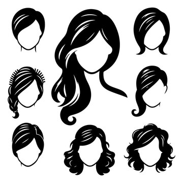 a woman hair style vector silhouette image, black color silhouette image, white background 43