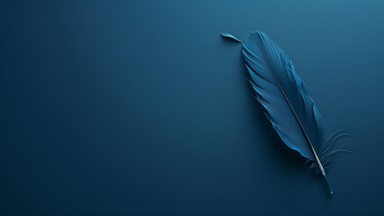 Feather on blue background. 3d rendering, 3d illustration.
