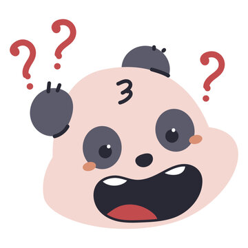 Panda puzzled emotion vector cartoon sign isolated on a white background.