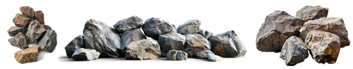 Fototapeta na wymiar Pile of Natural Rocks on Transparent