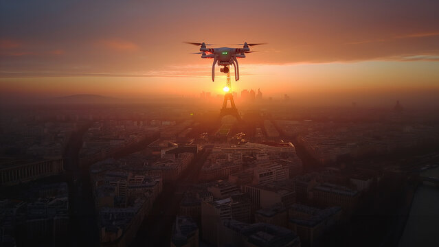 Filming with a drone in an urban environment.