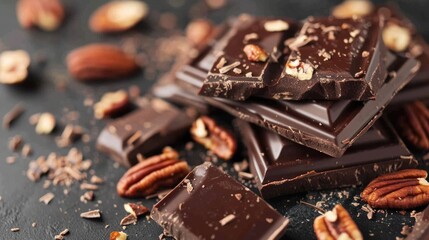 Dark chocolate bar with pecan nuts.