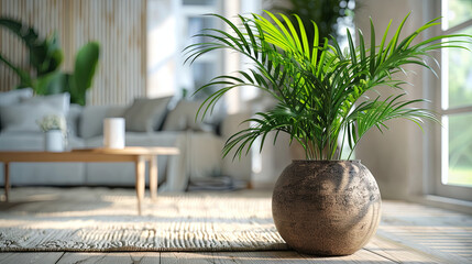 green houseplant in the living room, modern interior design