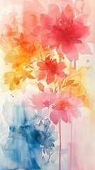 Abstract watercolor painting of flowers. Digital art painting on canvas