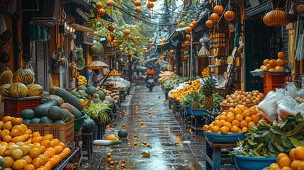Street Scenes: Capture vibrant street scenes depicting local culture, markets, and everyday life.  - obrazy, fototapety, plakaty