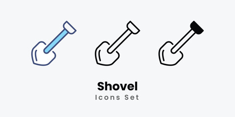 Shovel Icons set thin line and glyph vector icon illustration