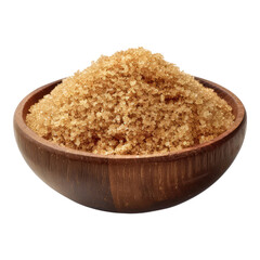 Wooden bowl of brown sugar isolated on transparent background - obrazy, fototapety, plakaty