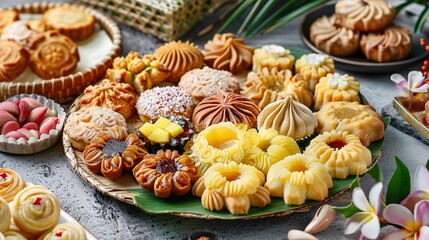 Obraz na płótnie Canvas Traditional Eid al-Fitr Treats: Malaysian Kuih Raya Cookies and Sweets