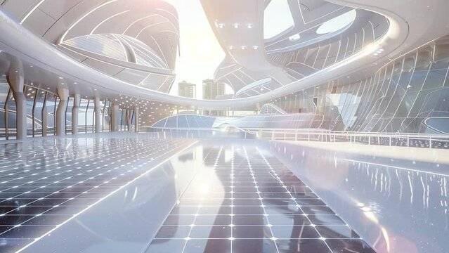 solar power ballroom within a futuristic. seamless looping overlay 4k virtual video animation background