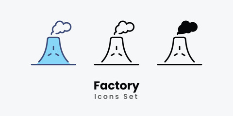 Fototapeta premium Factory Icons set thin line and glyph vector icon illustration