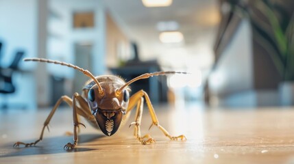A dedicated termite extermination team in action, offering comprehensive pest control and replacement services for office spaces