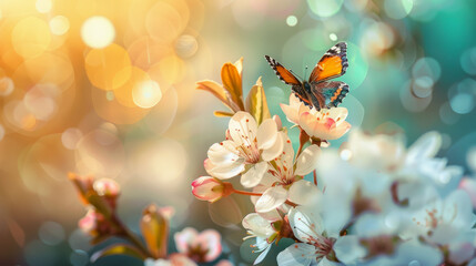 abstract nature spring Background; spring flower and butterfly