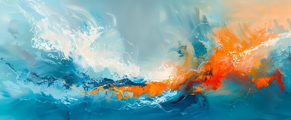 Citrus orange and oceanic blues collide, creating a dynamic and invigorating abstract masterpiece.