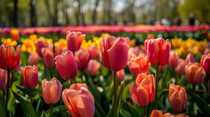 Tulip field in Keukenhof Gardens, Lisse, Netherlands  ,Generative ai, - obrazy, fototapety, plakaty