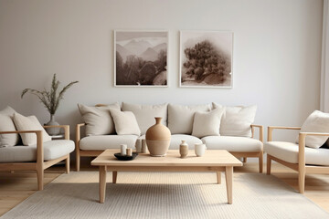 Scandinavian ambiance with two sofas and a table.