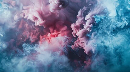Burgundy clouds of smoke weaving through a mesmerizing canvas adorned with steel blue and blush pink. - obrazy, fototapety, plakaty