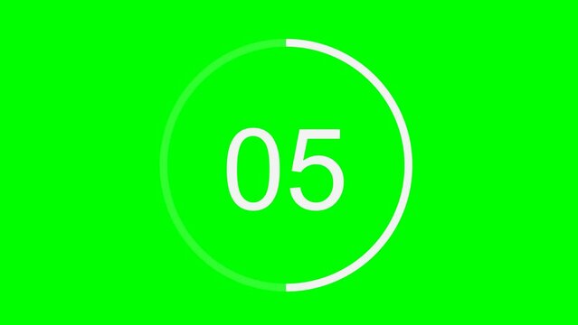 Countdown Ten Seconds Animation Video from 10 to 0 Seconds with White Color on Green Screen, Chroma Key. Modern Flat Design. 4K UHD
