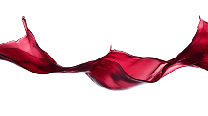 red wine splash wave floating and flowing isolated on a transparent background, grapes juice wine liquid cut out