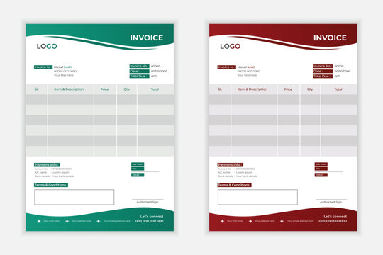 Minimal professional vector Corporate Business Invoice design template, bill form price invoice, Creative invoice template, business stationery design, payment agreement design template