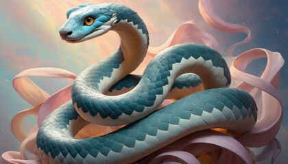 Fantasy Illustration of a wild snake. Digital art style wallpaper background.