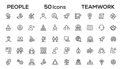 People and teamwork line icons collection. Big icon set in a flat design. Thin outline icons pack