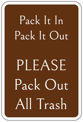 Campsite rules sign pack it in, pack it out. Please pack out all trash