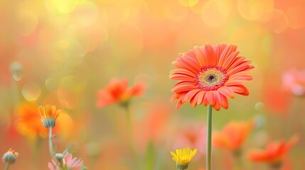 Vibrant gerbera daisy in soft focus meadow ,Generative ai,