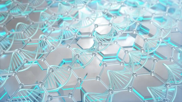 Biotech Genetic DNA Graphene loop. This 3D animation is a representation of bio technology printing.