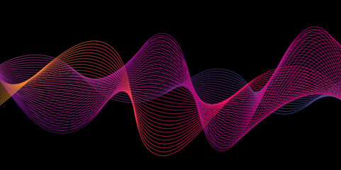 Abstract light line waves in dark background,Creative neon colors. Modern abstract background.Modern pink moving lines design element. Futuristic technology concept,twisted curve lines with blend eff