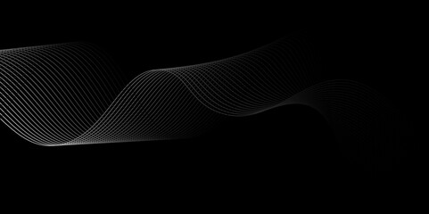 black and white wavy stripes background.frequency sound wave, twisted curve lines with blend effect, Element for design isolated on black. Black and white.Graphic design. Vector illustration,