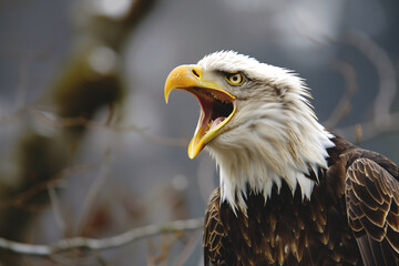 Majestic Eagle Roaring in Blurred Natural Background
