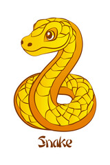 Vector cartoon snake. Illustration of Yellow Snake