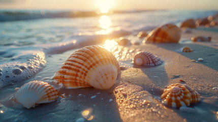Fototapeta na wymiar Lots of shells on the beach