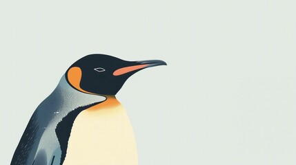 Playful penguin illustration with minimalist background. 