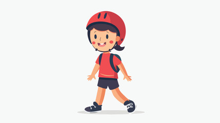 Cute funny kid with red helmet and black shorts flat vector