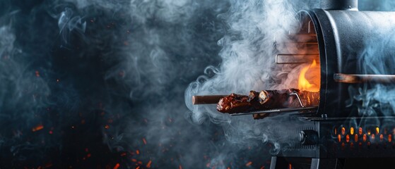 Texas Charcoal offset smoker during backyard cookout