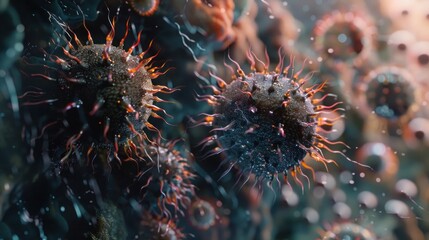 Collection of different viruses floating in front of colorful background