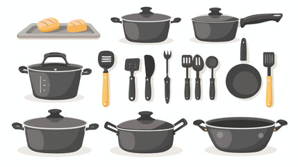 This is a chefs cookware on a white background flat vector