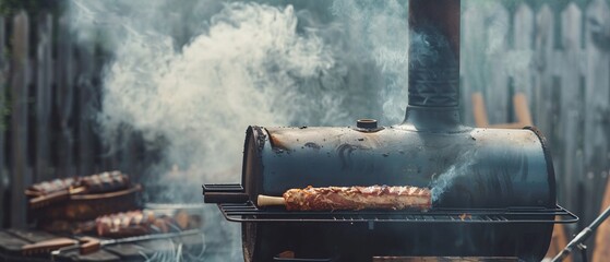 Texas Charcoal offset smoker during backyard cookout